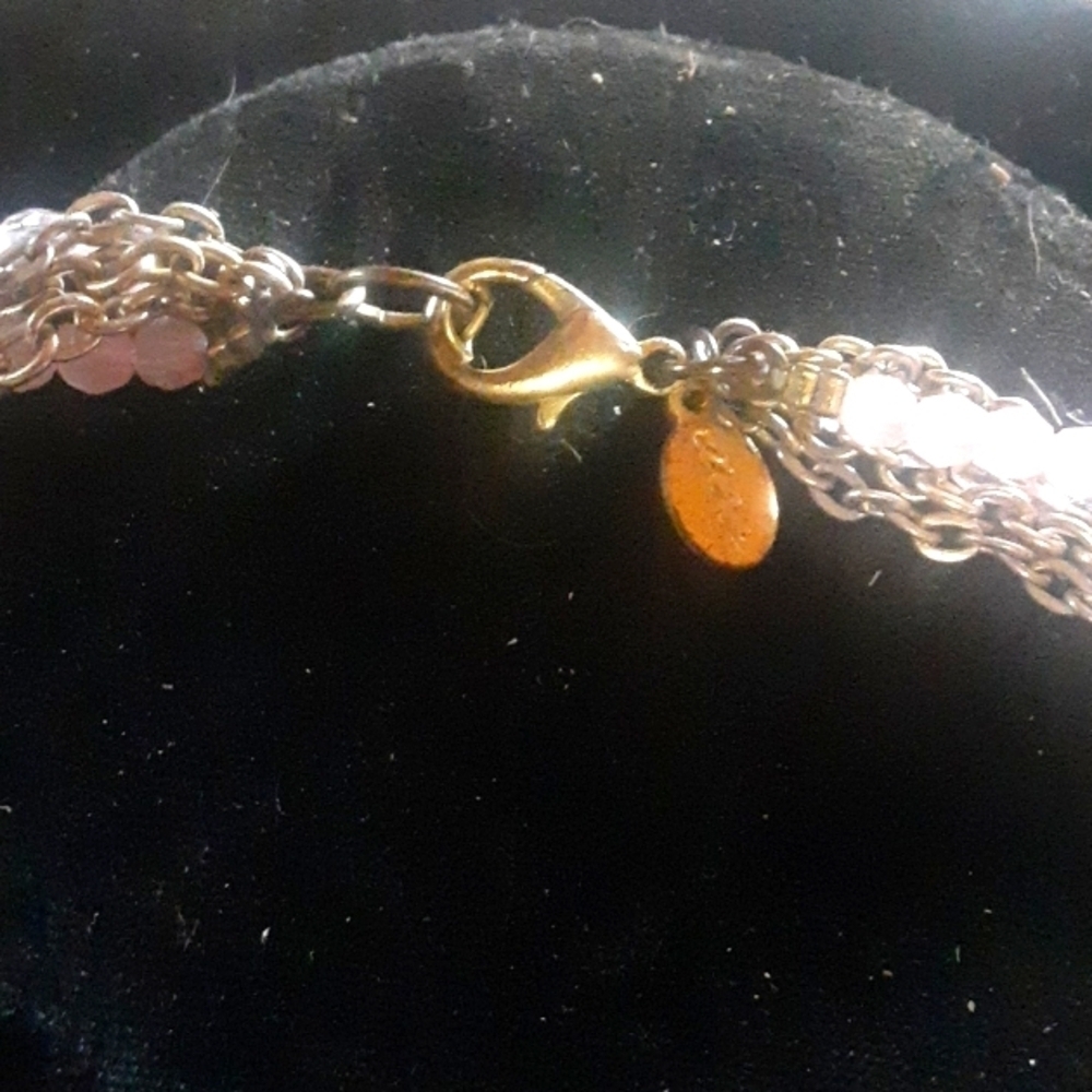 Elegant Multi-Layered Silver Rhinestone and Pink Beaded and Gold Tone Necklace - Picture 2 of 6
